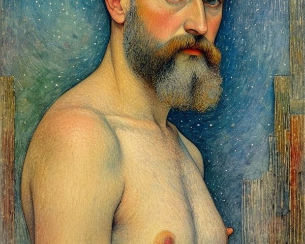 Stylized Portrait of a Bearded Man Against Stars