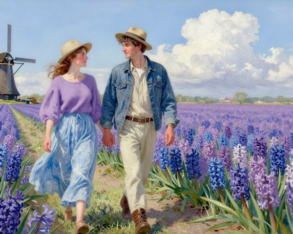 Hyperrealistic Digital Painting of Couple in Flower Field