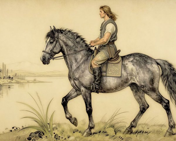 Illustration of a man on a dapple gray horse
