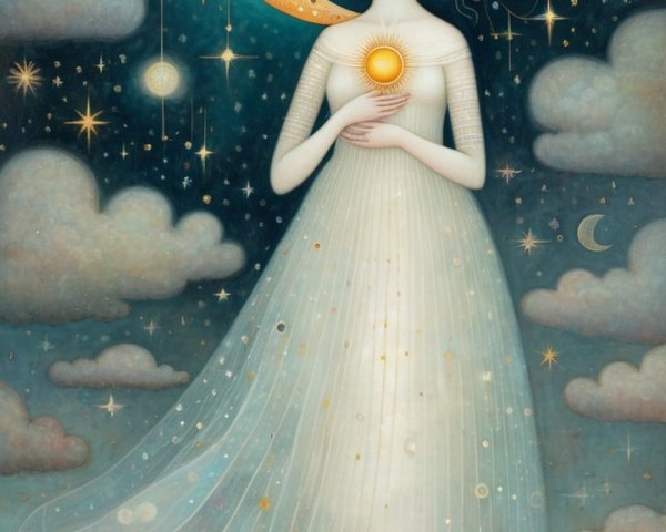 Whimsical Figure in a Serene Night Sky Scene