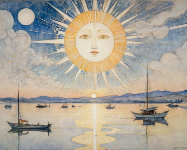 Serene Landscape with Radiant Sun and Calm Waters