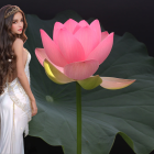 Young Woman in White Dress by Tranquil Pond