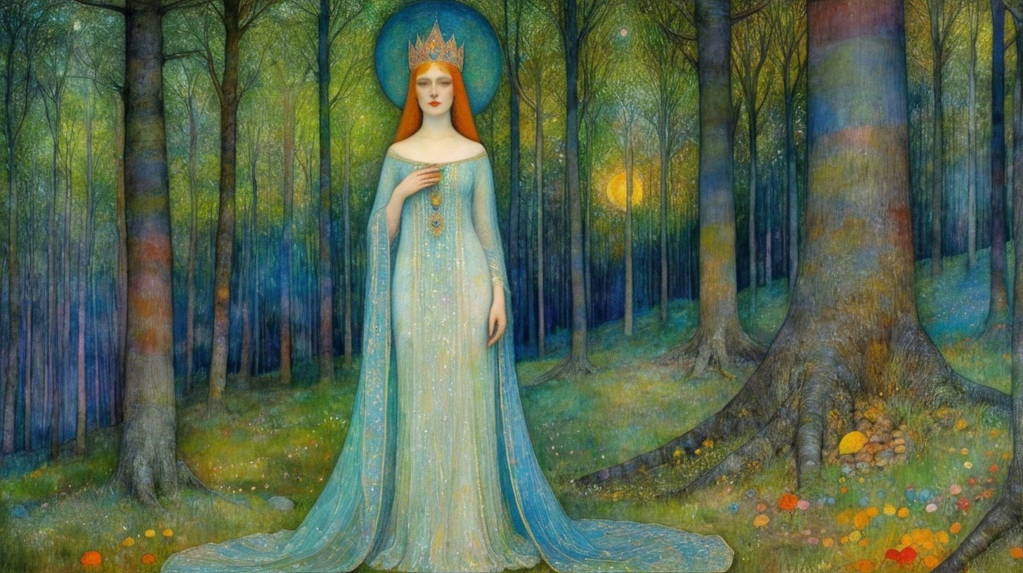 Surreal Pre-Raphaelite Painting of a Goddess Figure