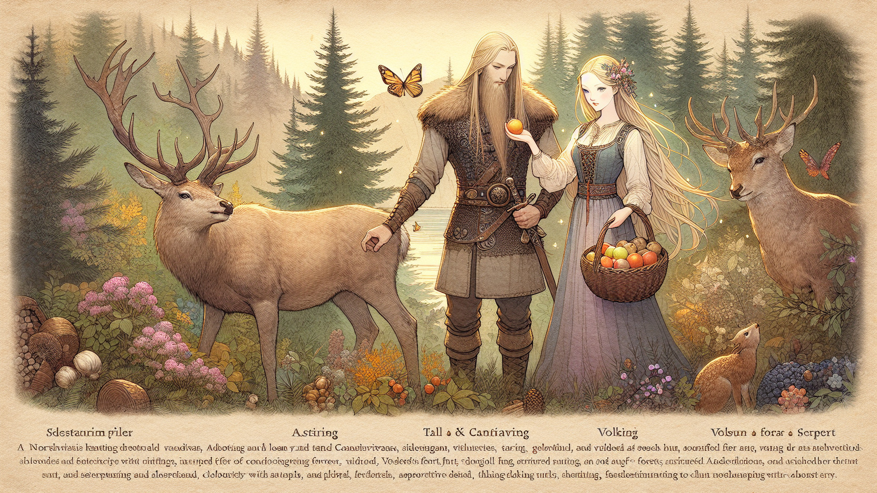 Forest Scene with Man, Woman, Deer, and Flora