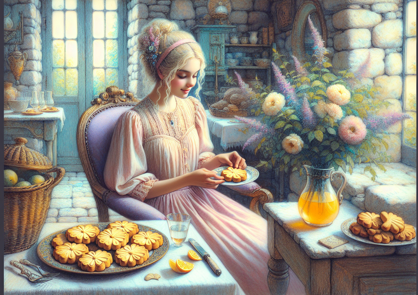 Young Woman Decorates Cookies in Sunlit Room