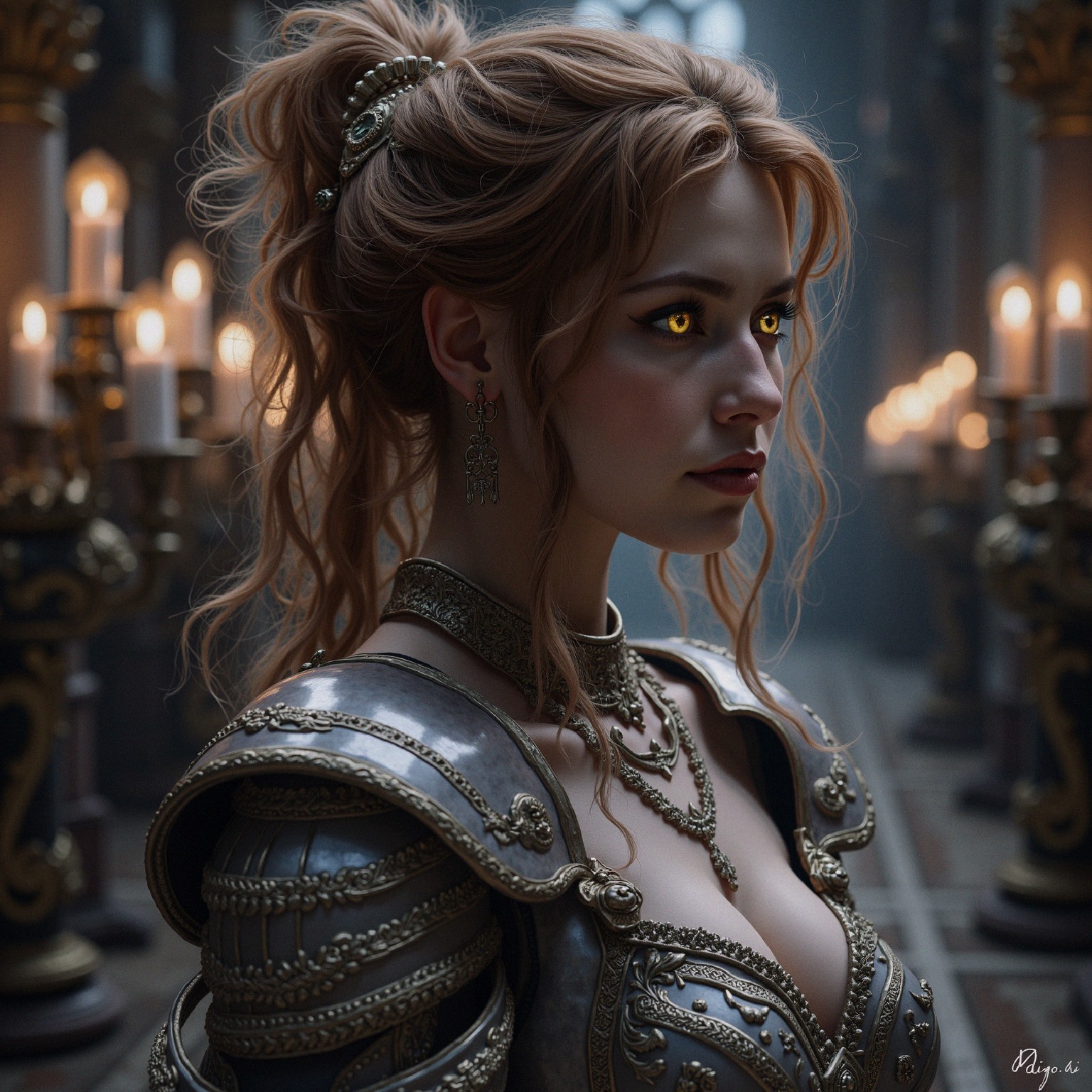 Portrait of a warrior woman in silver armor