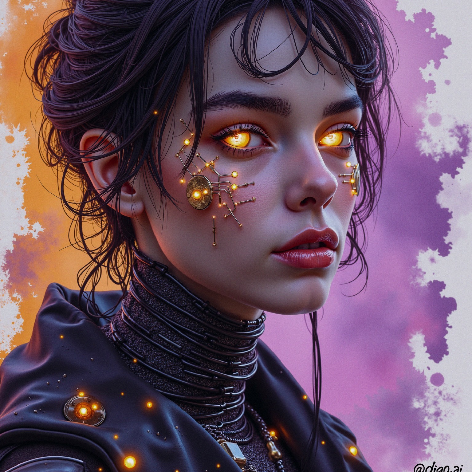 Futuristic portrait of a young woman with golden eyes