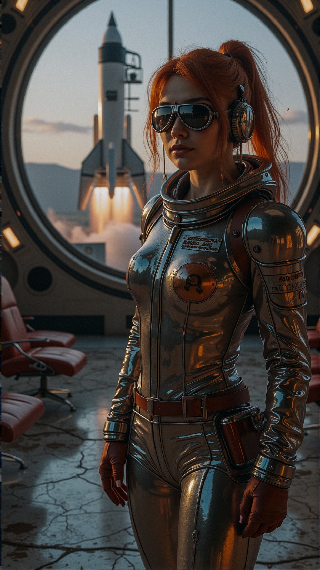 Futuristic Launch Facility with Woman in Space Suit
