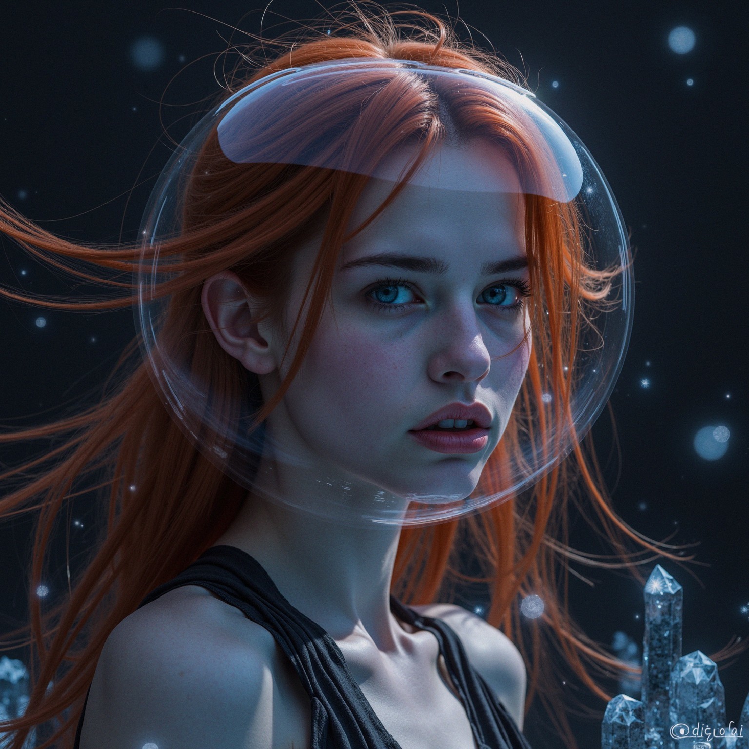 Portrait of a Young Woman in a Futuristic Setting