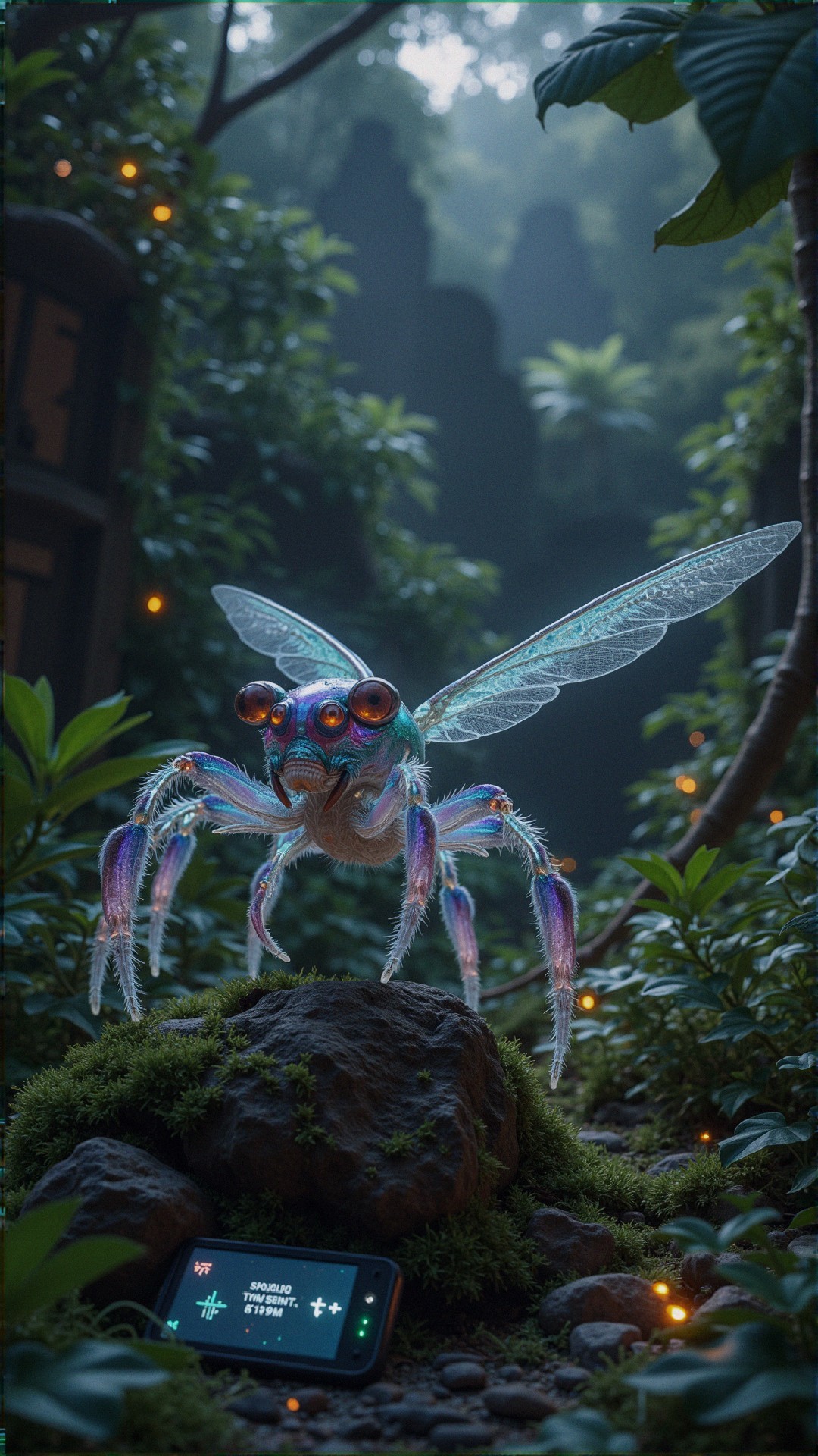 Colorful Dragonfly in a Mystical Forest Setting