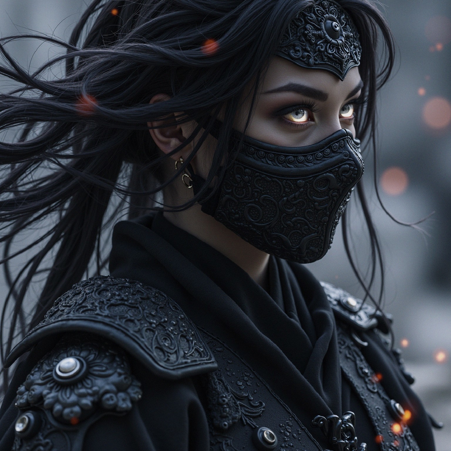 Mysterious Figure in Ornate Mask and Dark Outfit