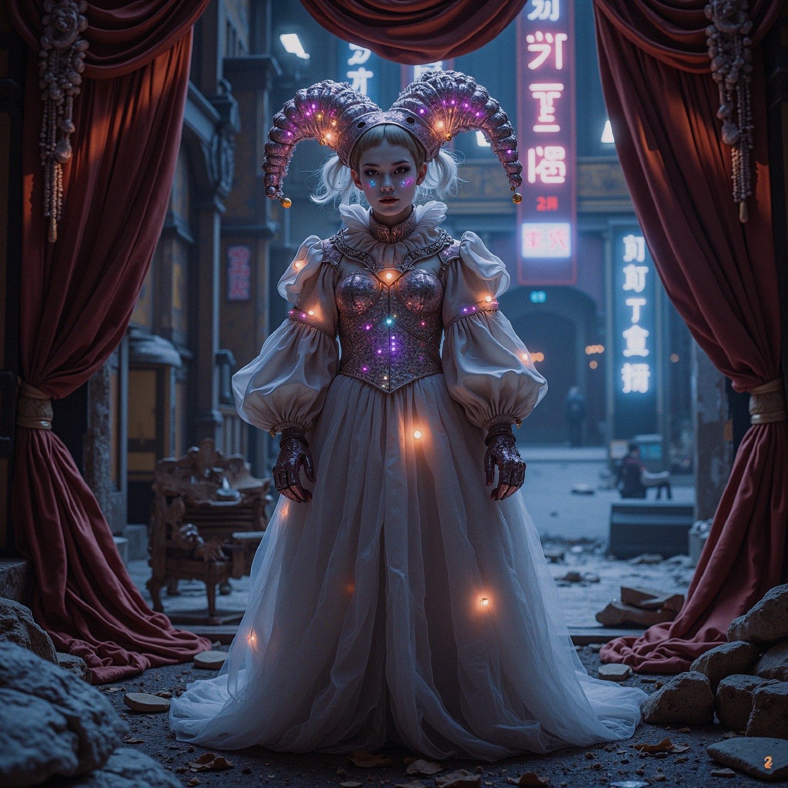 Urban Fantasy Figure in Glowing Elaborate Gown