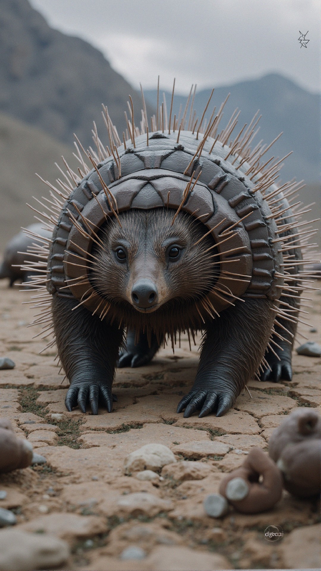 Fantastical Creature in Rugged Arid Landscape