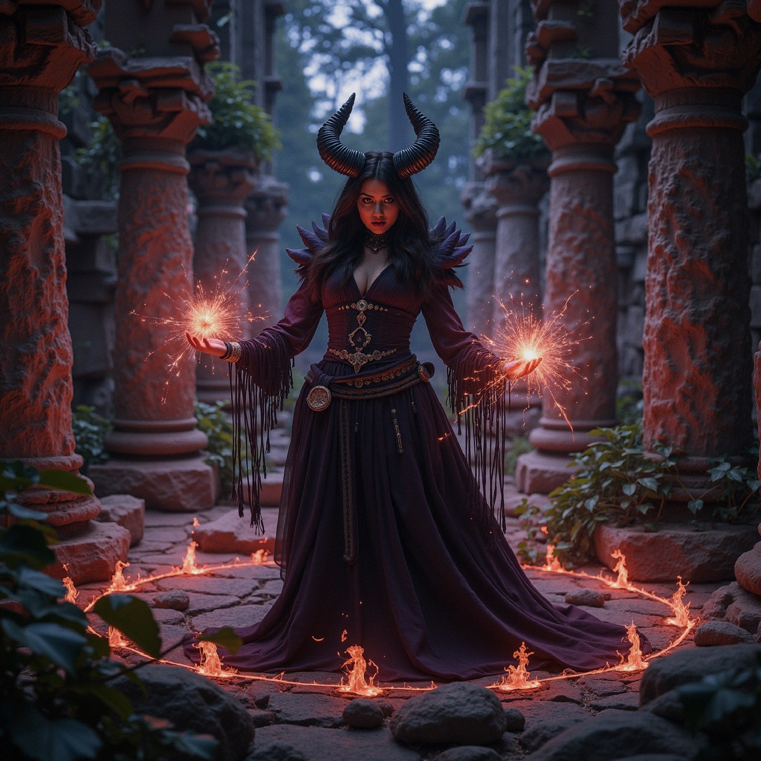 Powerful Sorceress in Mystical Ancient Setting