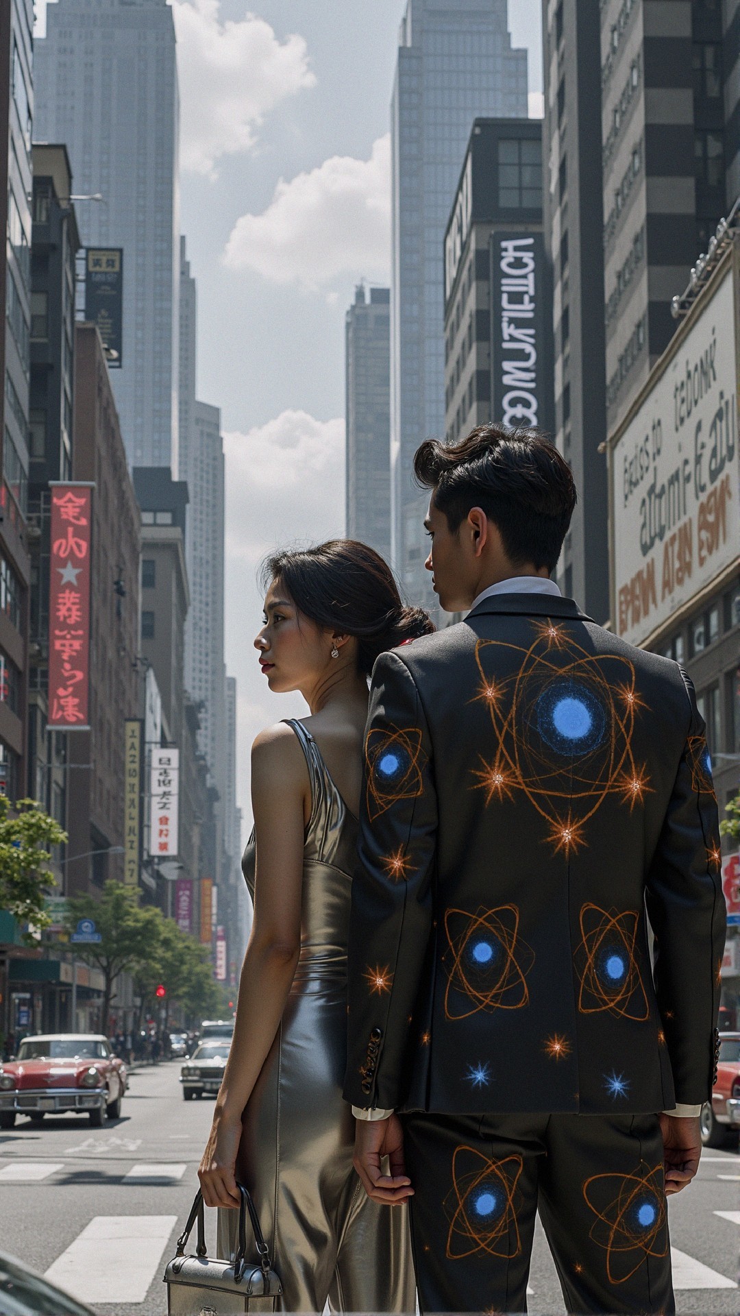 Stylish Couple in Urban Cityscape with Skyscrapers