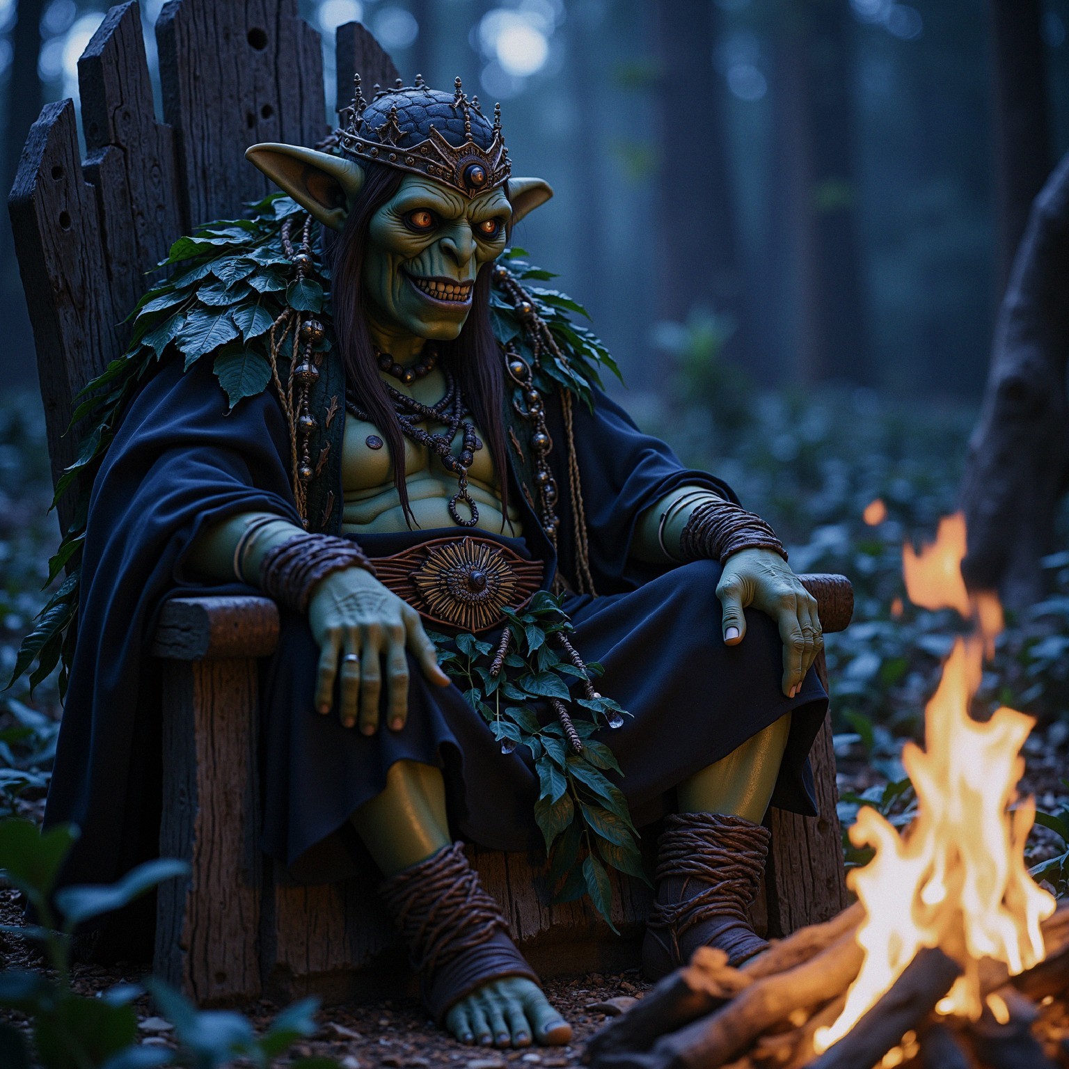 Goblin-like Creature on Ornate Throne in Forest