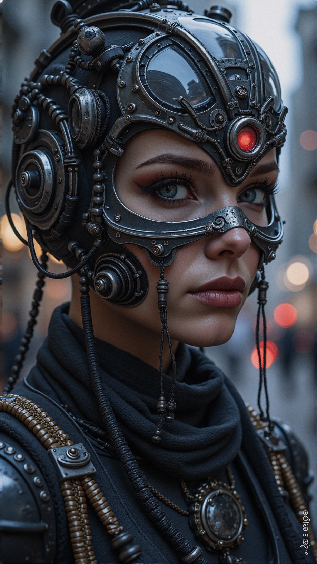 Woman in Steampunk Headgear with Blue Eyes