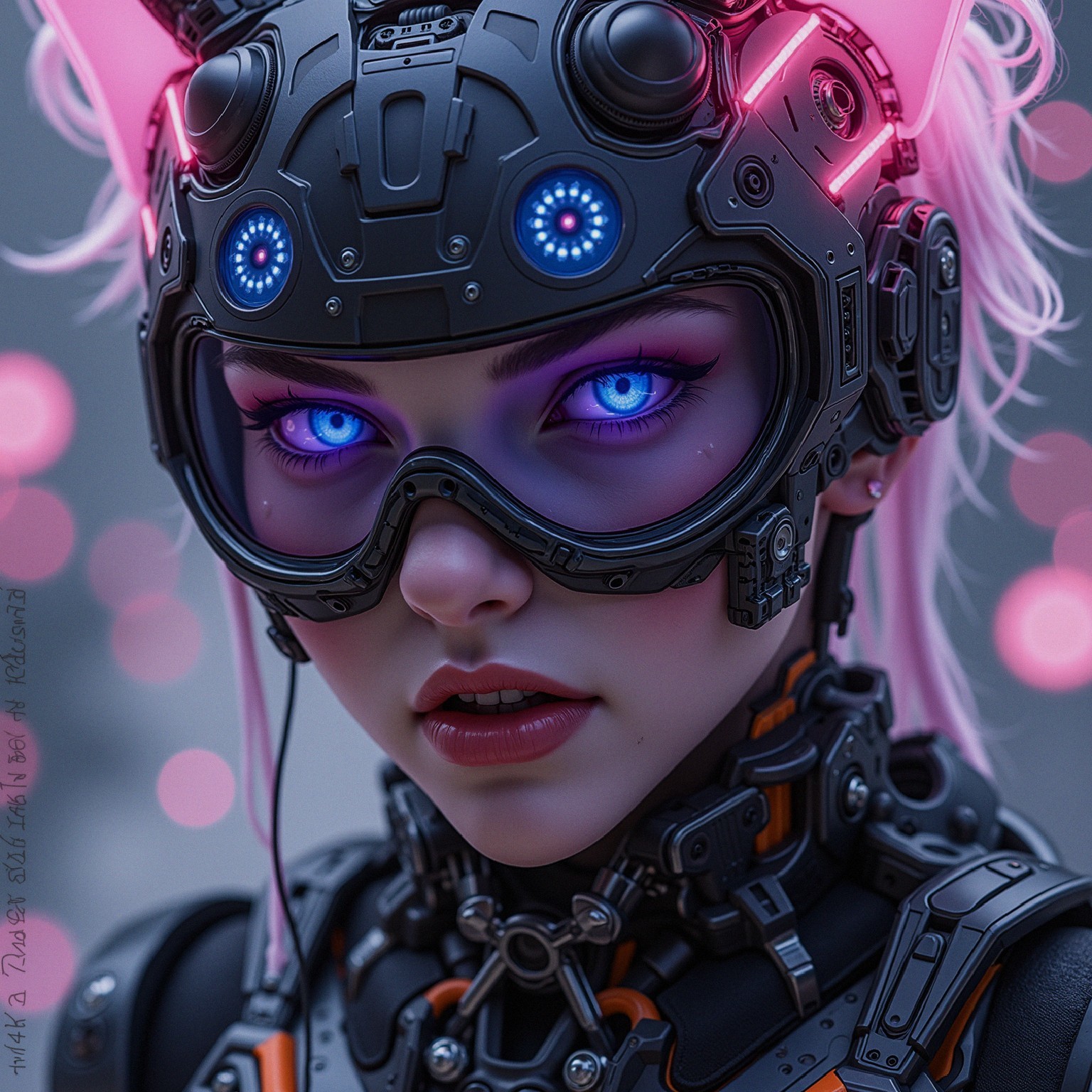 Futuristic female figure in cybernetic outfit with neon accents
