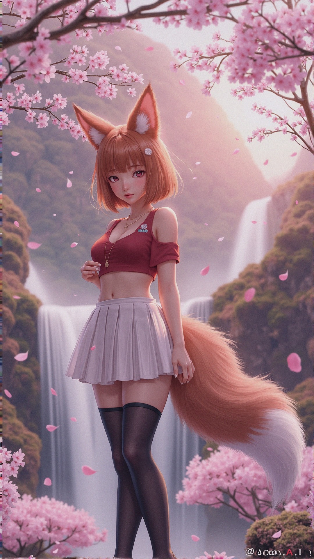 Fantasy Character with Fox Features by Cherry Blossoms