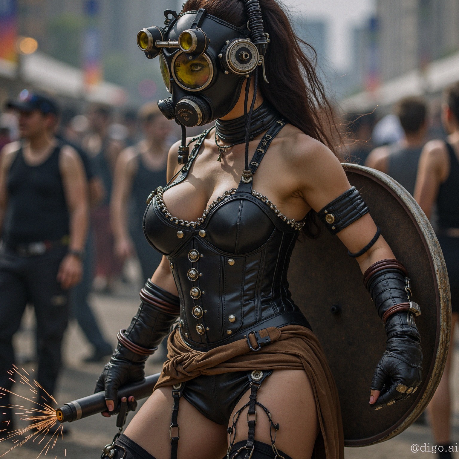 Steampunk Outfit at Outdoor Festival with Crowd