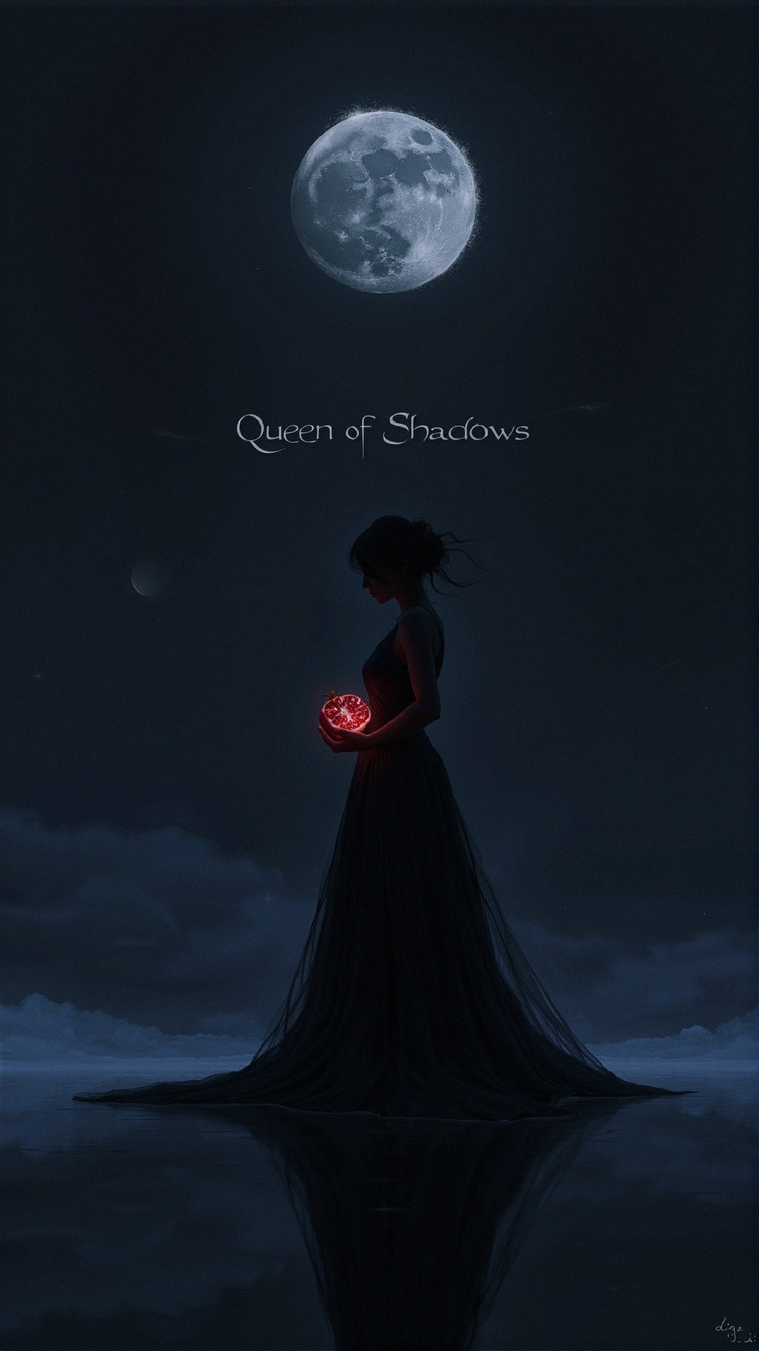 Silhouetted Figure in Black Gown with Red Orb