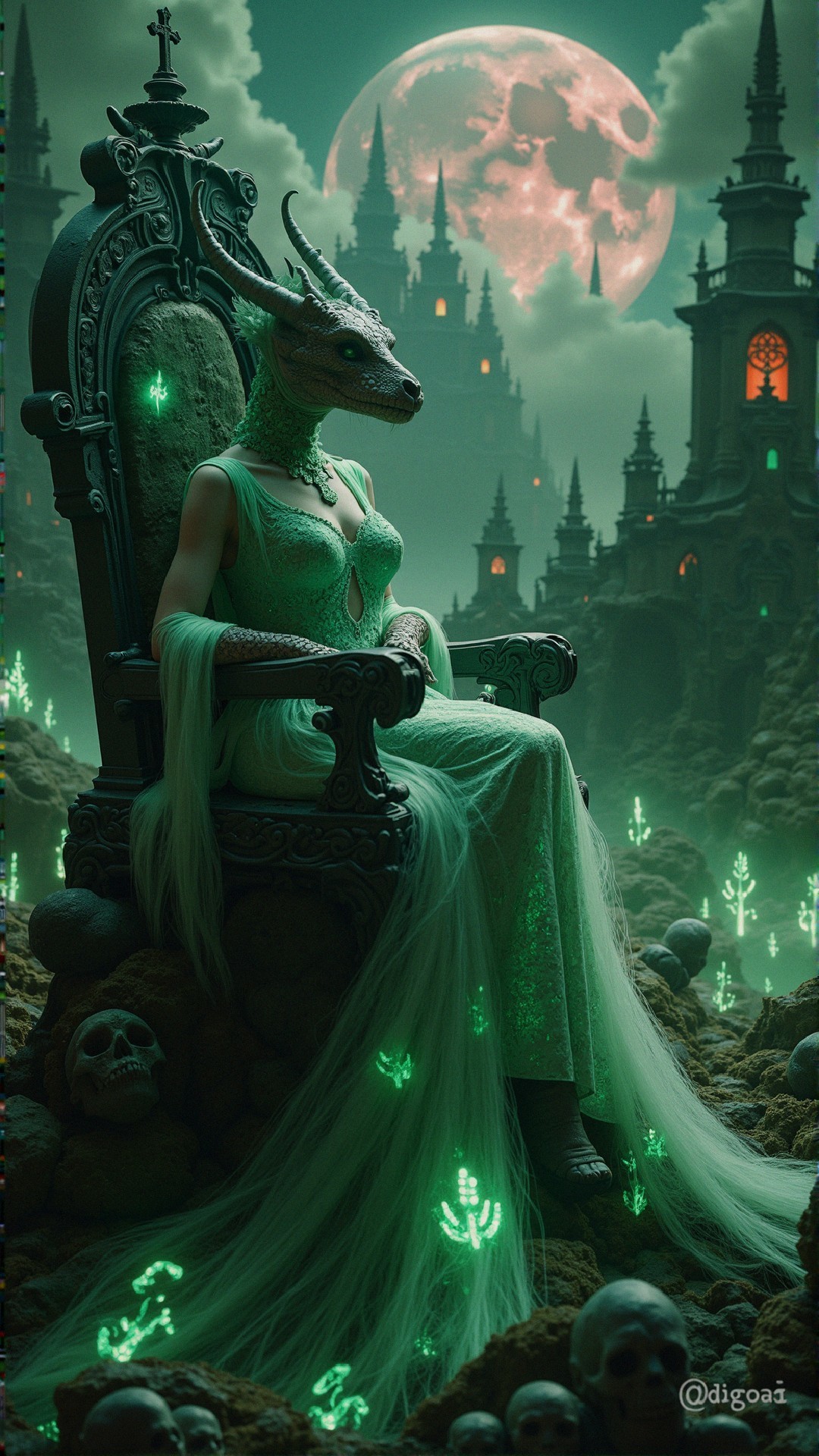 Mystical Landscape with Deer-Headed Figure and Ruins