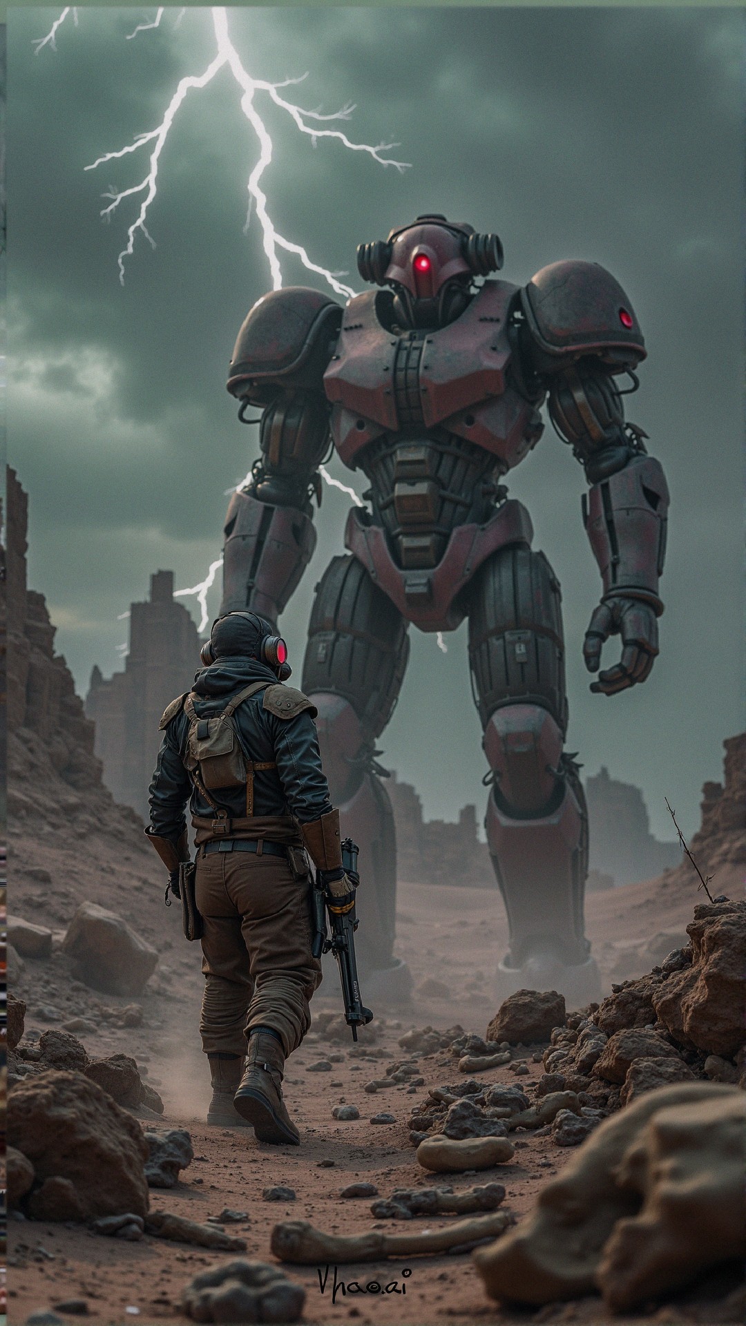 Lone Warrior Confronts Robotic Giant