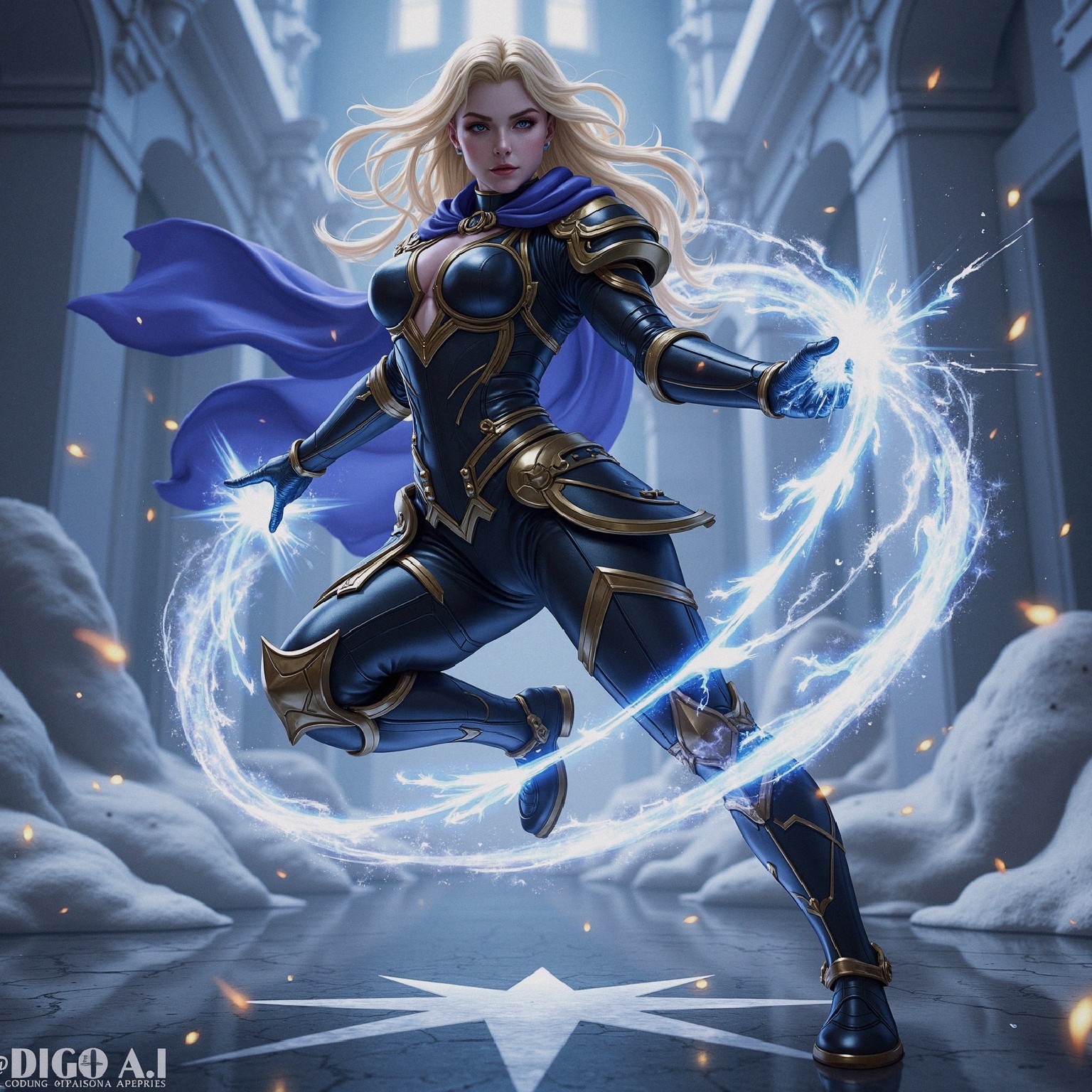 Powerful Female Character in Dramatic Pose and Setting