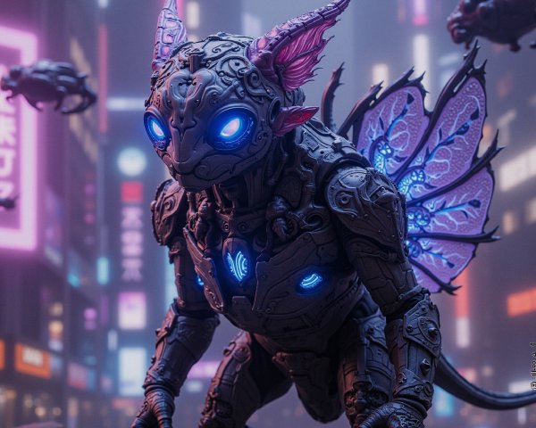 Mechanical Creature in Futuristic Urban Landscape