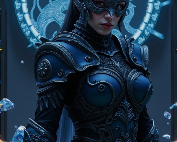 Warrior in Dark Armor with Mystical Background Elements