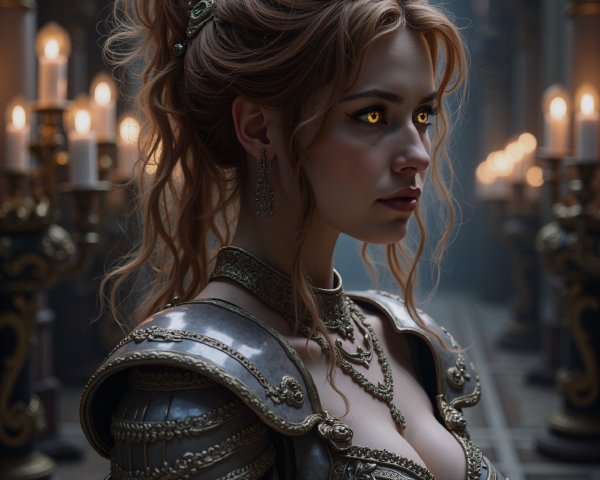 Portrait of a warrior woman in silver armor