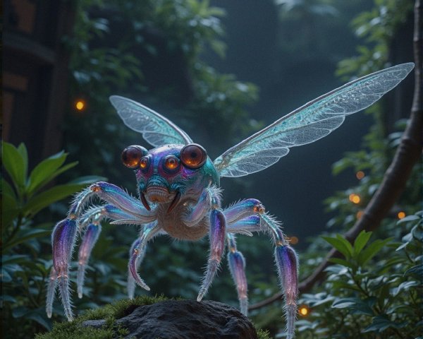 Colorful Dragonfly in a Mystical Forest Setting