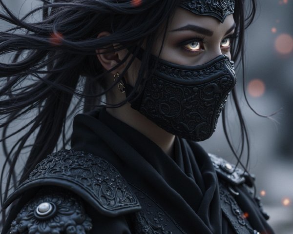 Mysterious Figure in Ornate Mask and Dark Outfit