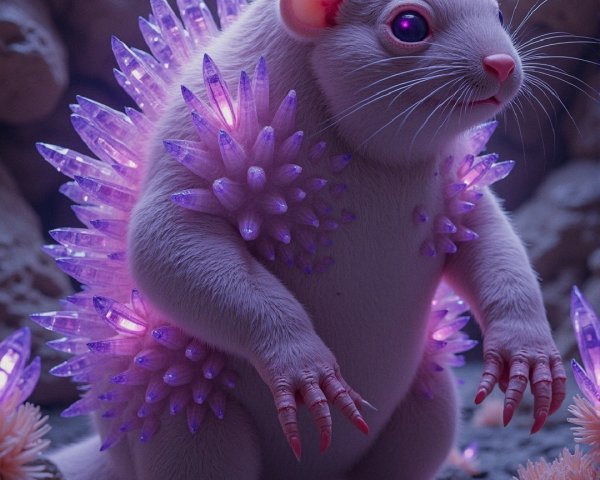 Whimsical Rodent-Like Creature in Magical Cave Setting