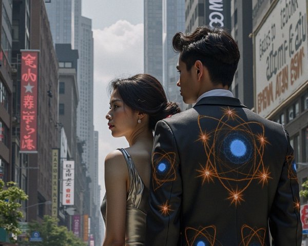 Stylish Couple in Urban Cityscape with Skyscrapers