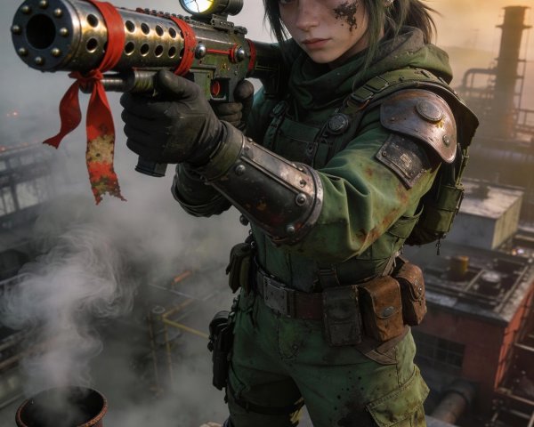 Post-Apocalyptic Half-Elf Woman in Industrial Wasteland