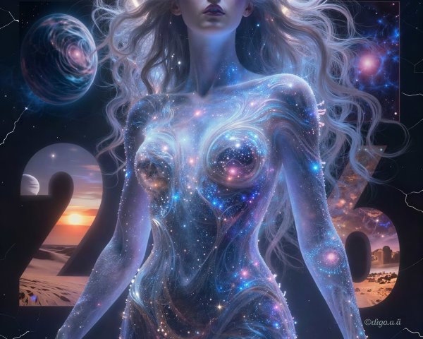 Ethereal goddess portrait with cosmic features and 2026