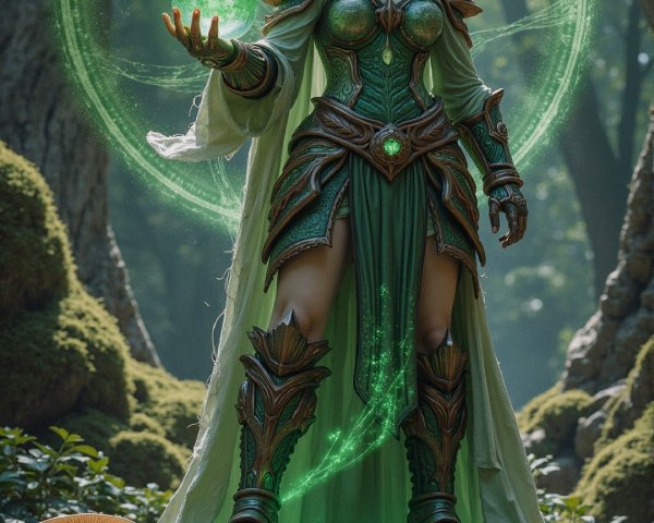 Forest Guardian in Enchanted Woods with Green Armor