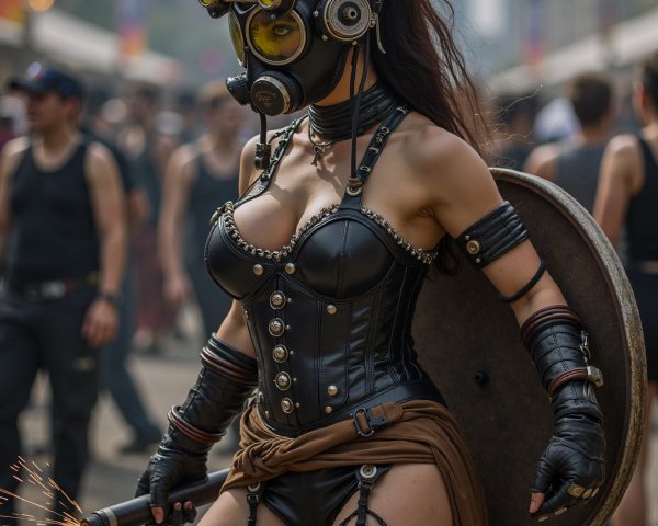 Steampunk Outfit at Outdoor Festival with Crowd