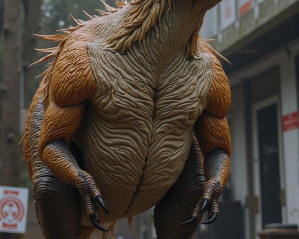 Lifelike dinosaur in a wooded prehistoric setting