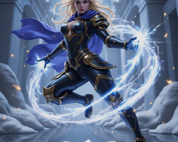 Powerful Female Character in Dramatic Pose and Setting