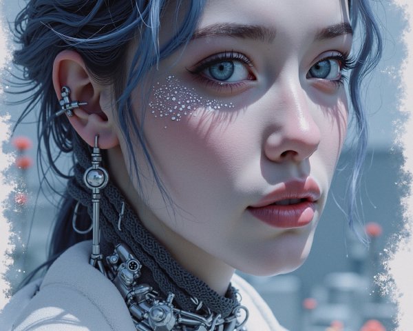 Close-up Portrait of a Young Woman with Blue Eyes