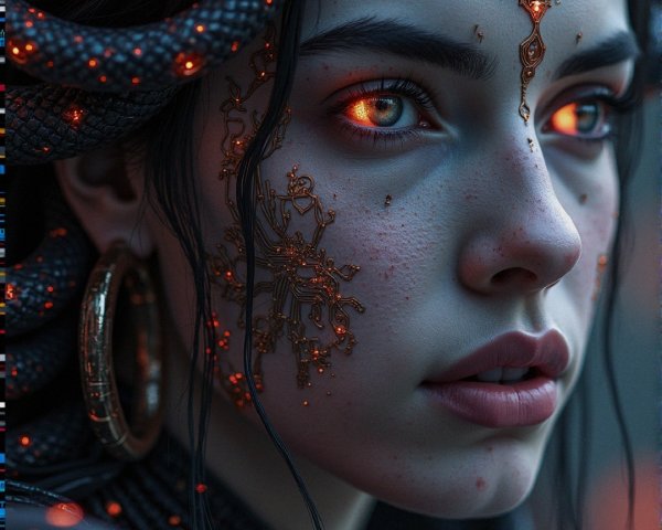 Mystical Figure with Intricate Patterns and Jewelry