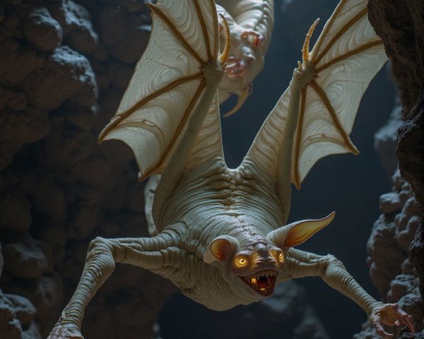 Eerie Creatures in a Dark Rocky Cave Setting