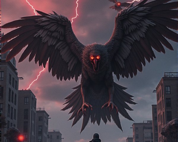 Dark Apocalyptic Landscape with Colossal Creature