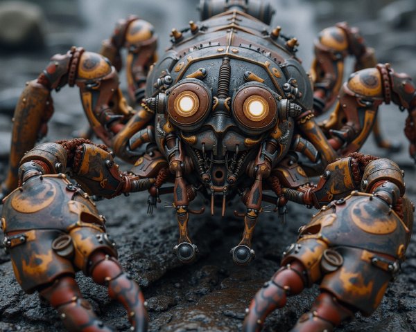 Steampunk Robotic Crab with Brass and Copper Design