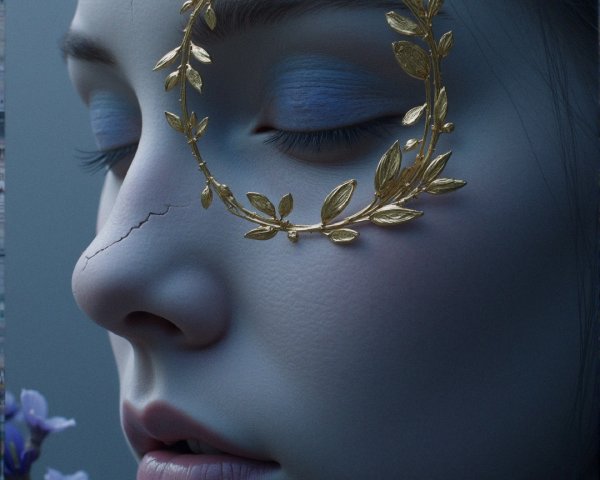 Close-up of Young Woman with Gold Laurel Wreath