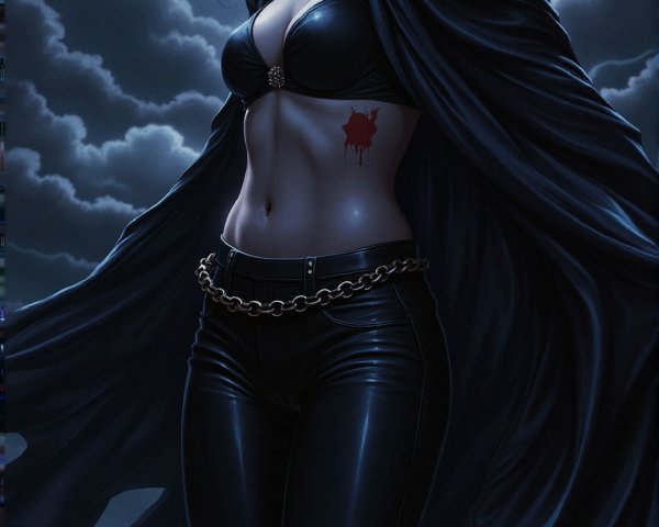 Mysterious Figure in Black Under Moonlit Sky