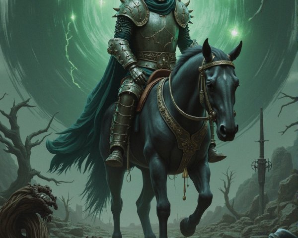 Knight in Armor on Horse by Eerie Green Portal
