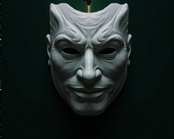 Sculpted Mask with Grapes and Dark Green Background